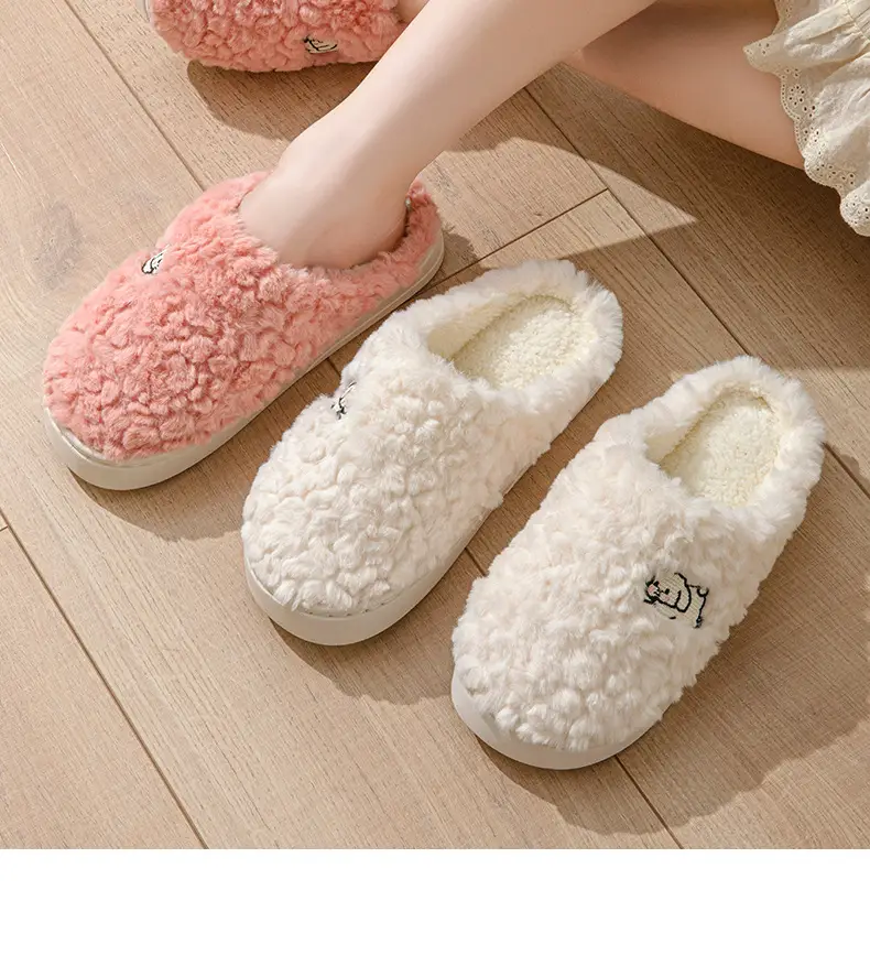Autumn and Winter Cotton Slippers Women's Shit-feeling Plush Cartoon Couple's Home Room with Velvet Warm Moon Shoes for Men — feature 16