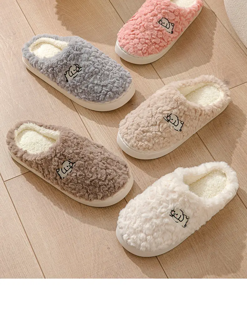 Autumn and Winter Cotton Slippers Women's Shit-feeling Plush Cartoon Couple's Home Room with Velvet Warm Moon Shoes for Men — feature 4