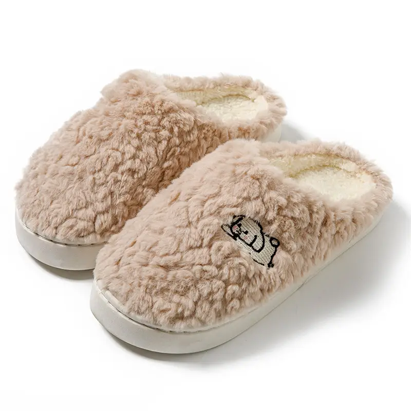 Autumn and Winter Cotton Slippers Women's Shit-feeling Plush Cartoon Couple's Home Room with Velvet Warm Moon Shoes for Men - Image 2