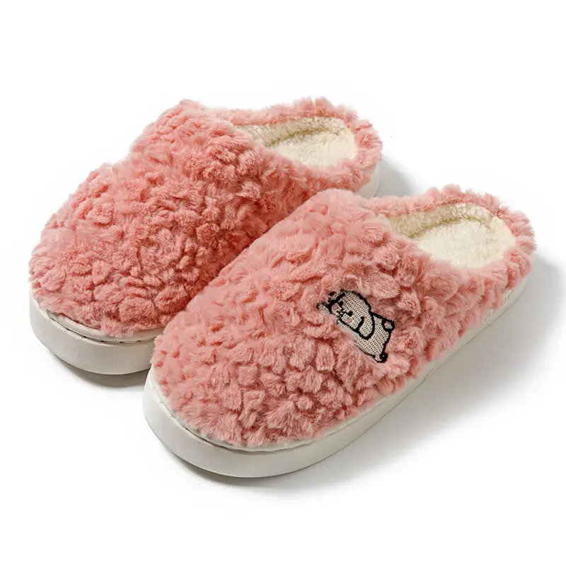 Autumn and Winter Cotton Slippers Women's Shit-feeling Plush Cartoon Couple's Home Room with Velvet Warm Moon Shoes for Men - Image 3