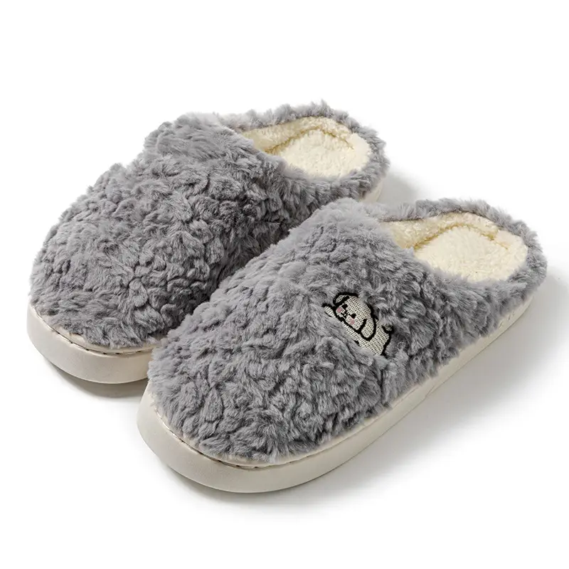 Autumn and Winter Cotton Slippers Women's Shit-feeling Plush Cartoon Couple's Home Room with Velvet Warm Moon Shoes for Men - Image 4