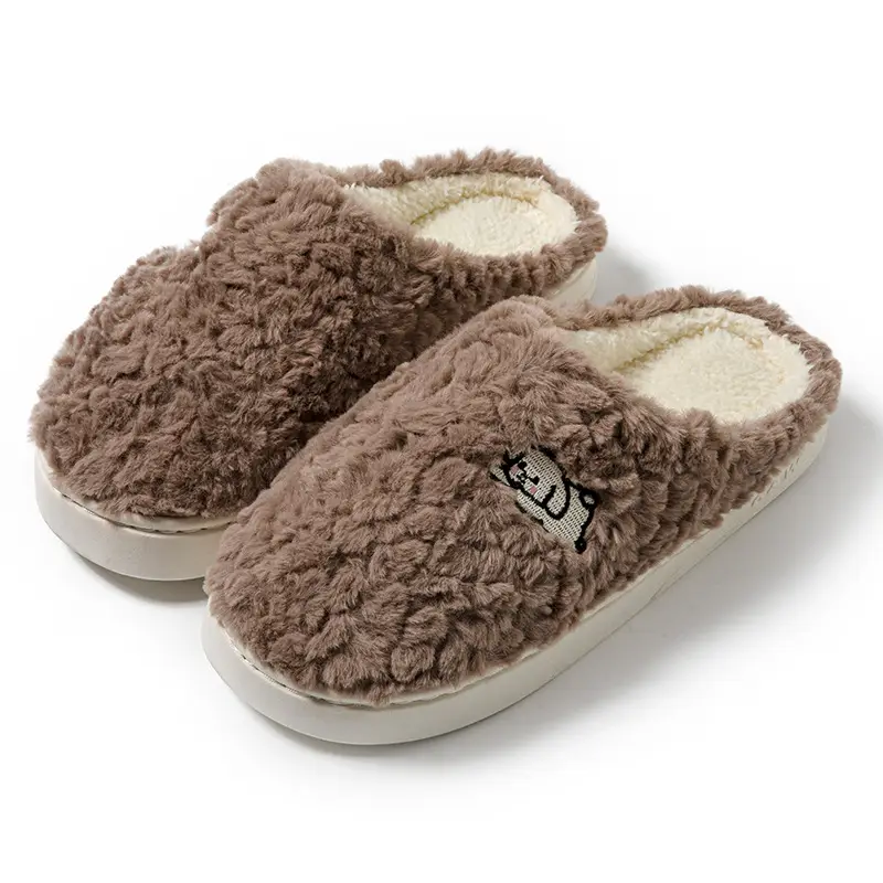 Autumn and Winter Cotton Slippers Women's Shit-feeling Plush Cartoon Couple's Home Room with Velvet Warm Moon Shoes for Men - Image 5