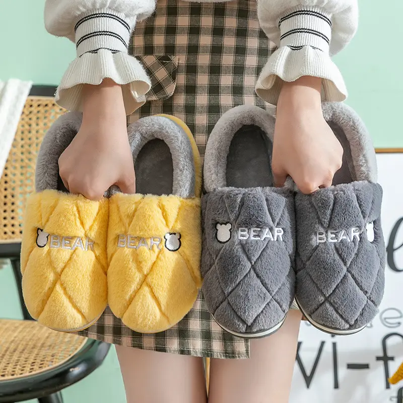 Men's cotton slippers winter bag heel indoor home men's warm fleece-lined home wool cotton shoes women wear winter - Image 6