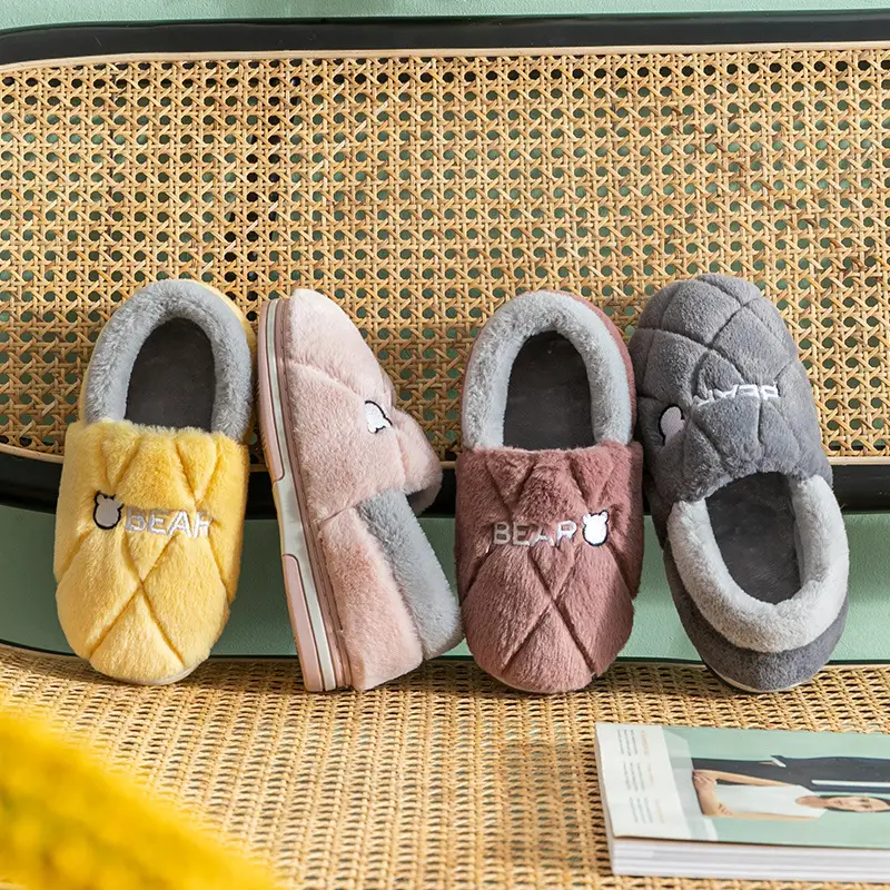 Men's cotton slippers winter bag heel indoor home men's warm fleece-lined home wool cotton shoes women wear winter - Image 7