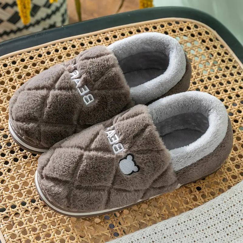 Men's cotton slippers winter bag heel indoor home men's warm fleece-lined home wool cotton shoes women wear winter - Image 2