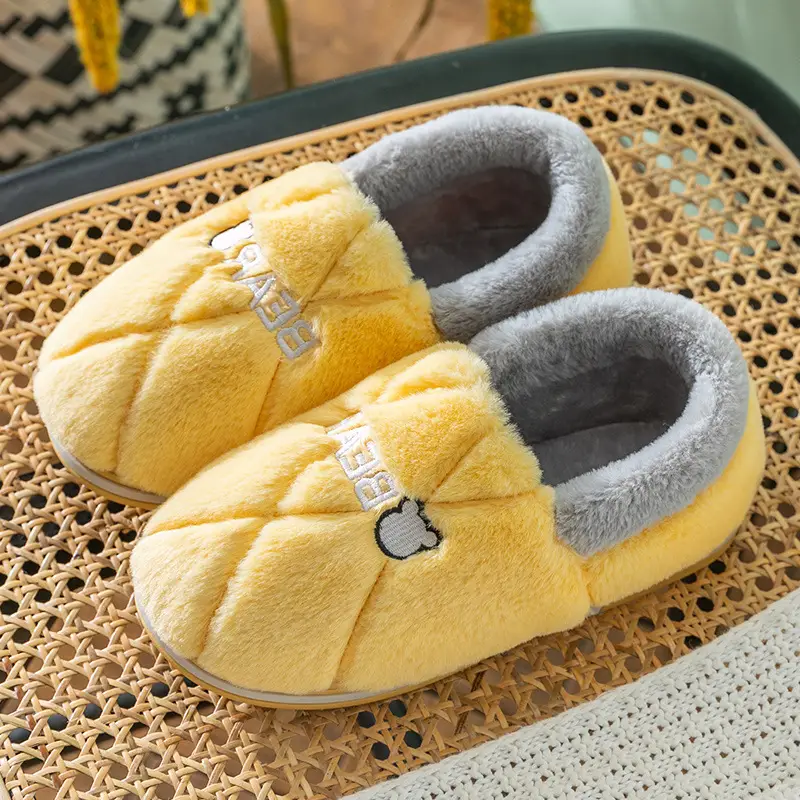 Men's cotton slippers winter bag heel indoor home men's warm fleece-lined home wool cotton shoes women wear winter - Image 3