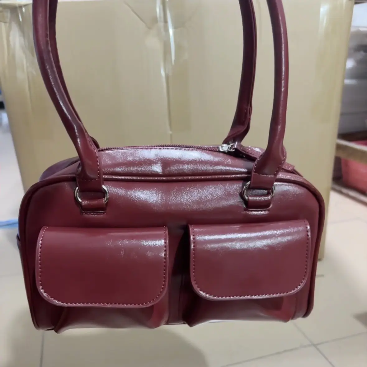 Women Retro Shoulder Bag Large Capacity Maroon - Image 6