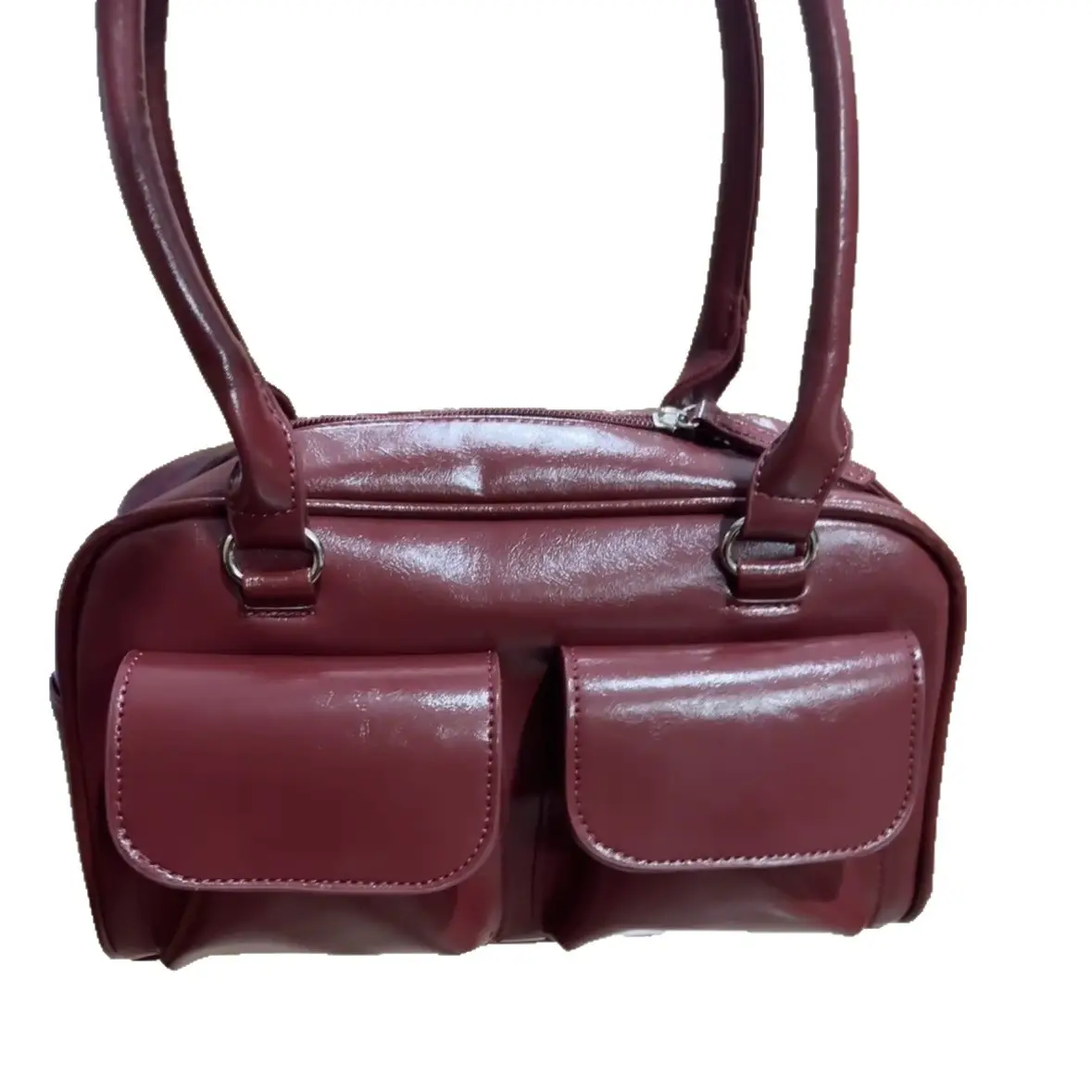 Women Retro Shoulder Bag Large Capacity Maroon - Image 9