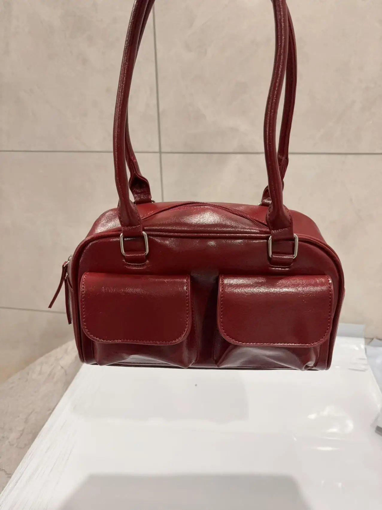 Women Retro Shoulder Bag Large Capacity Maroon - Image 2