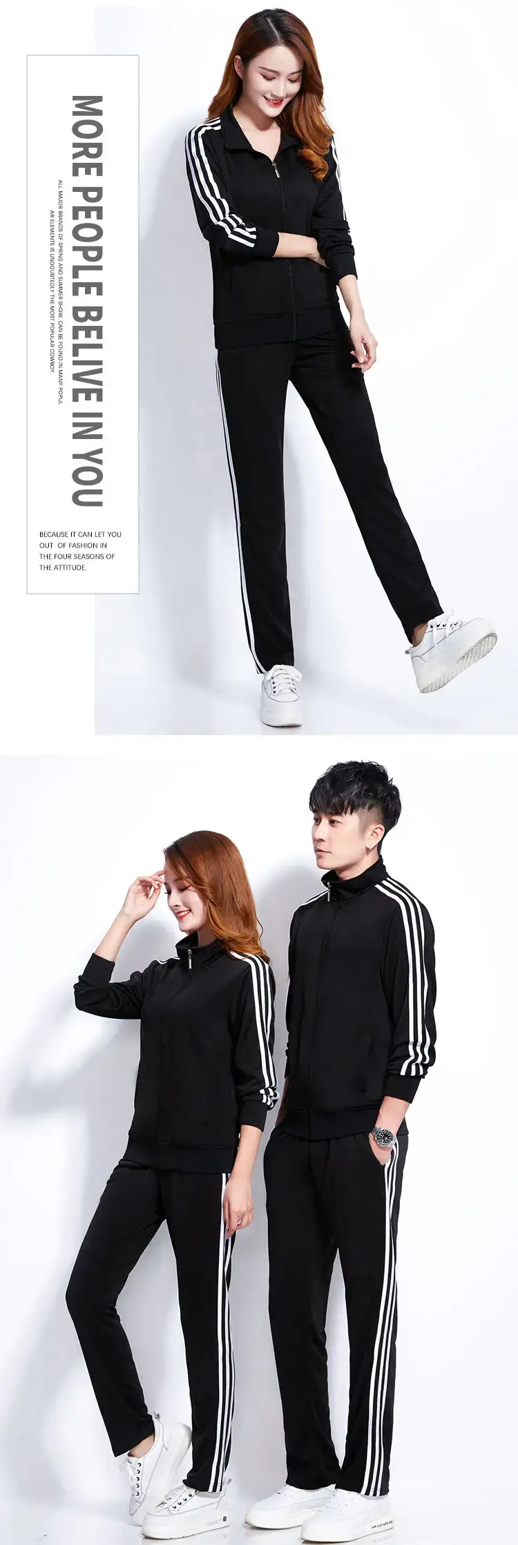 Men Black Track Suit with White Stripes — feature 17