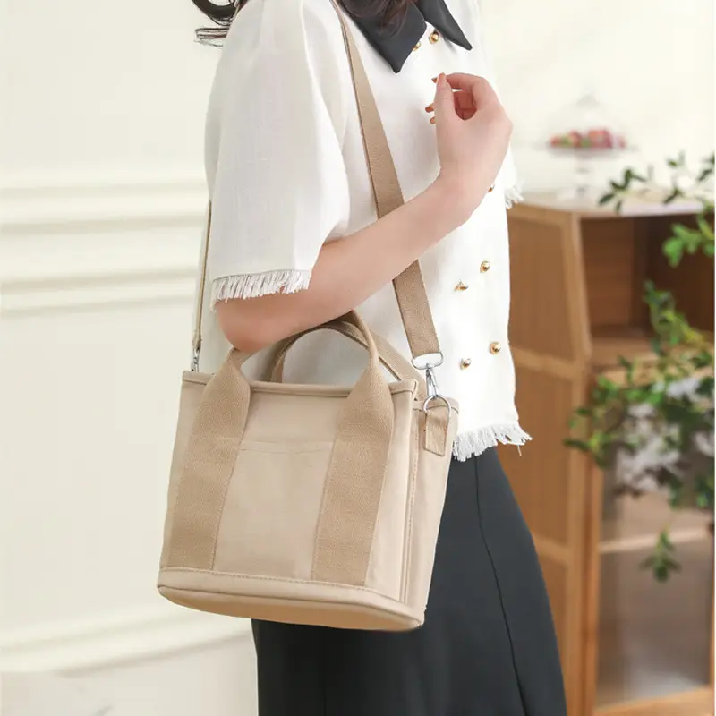 Women Black Canvas Shoulder Bag Multi Compartment Work Tote - Image 8