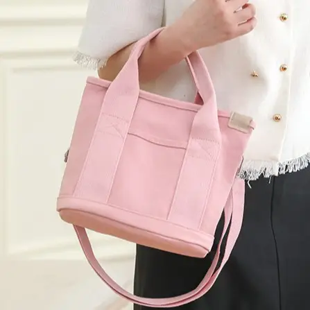 Women Black Canvas Shoulder Bag Multi Compartment Work Tote - Image 9