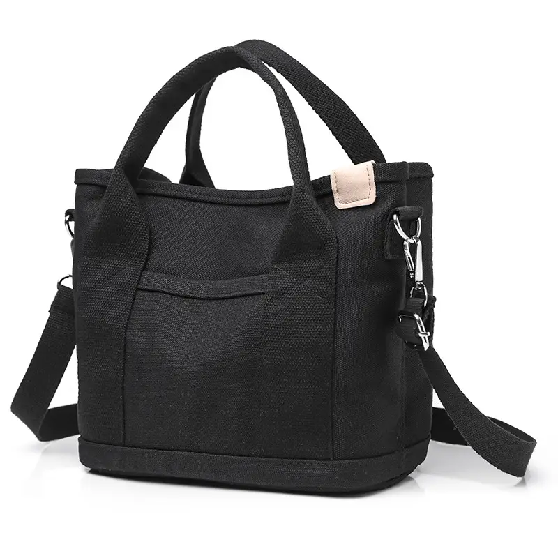 Women Black Canvas Shoulder Bag Multi Compartment Work Tote - Image 10