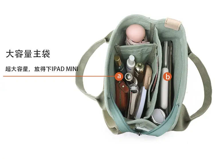 Women Black Canvas Shoulder Bag Multi Compartment Work Tote — feature 11
