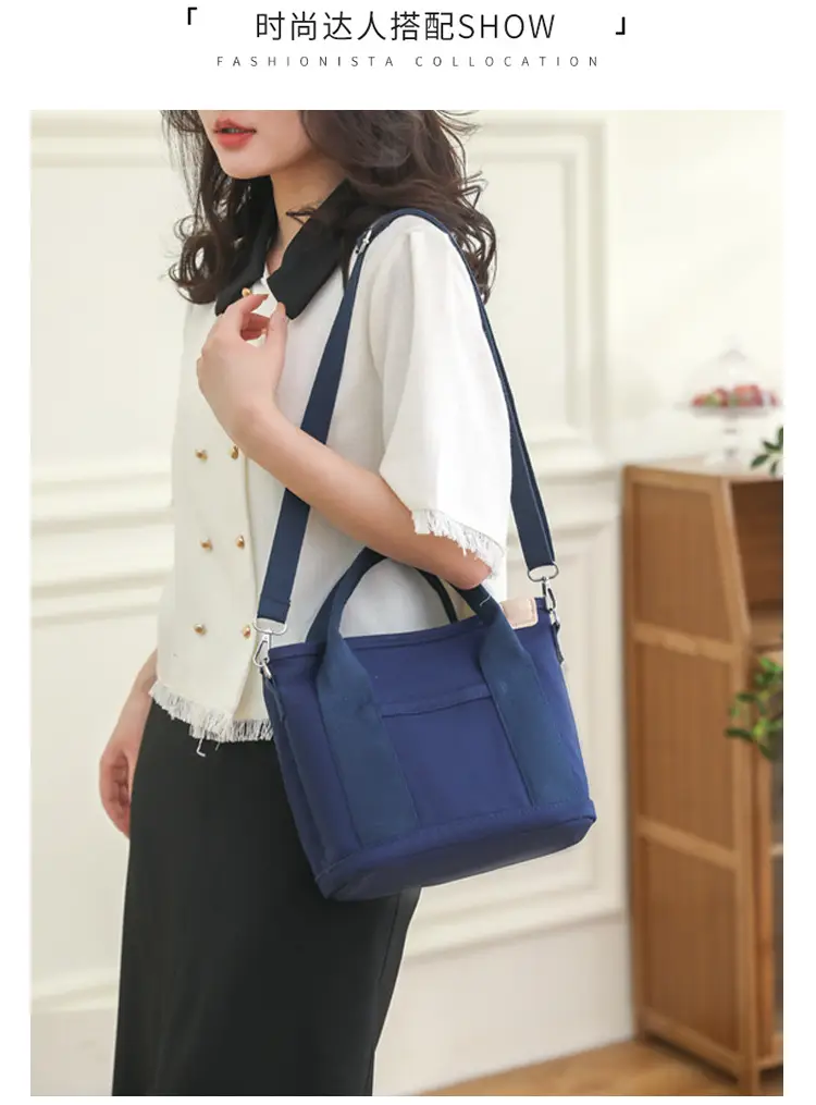 Women Black Canvas Shoulder Bag Multi Compartment Work Tote — feature 13