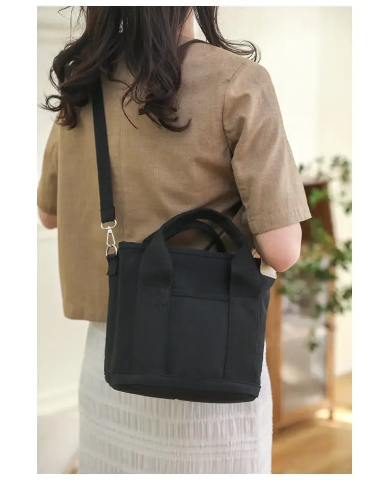 Women Black Canvas Shoulder Bag Multi Compartment Work Tote — feature 14