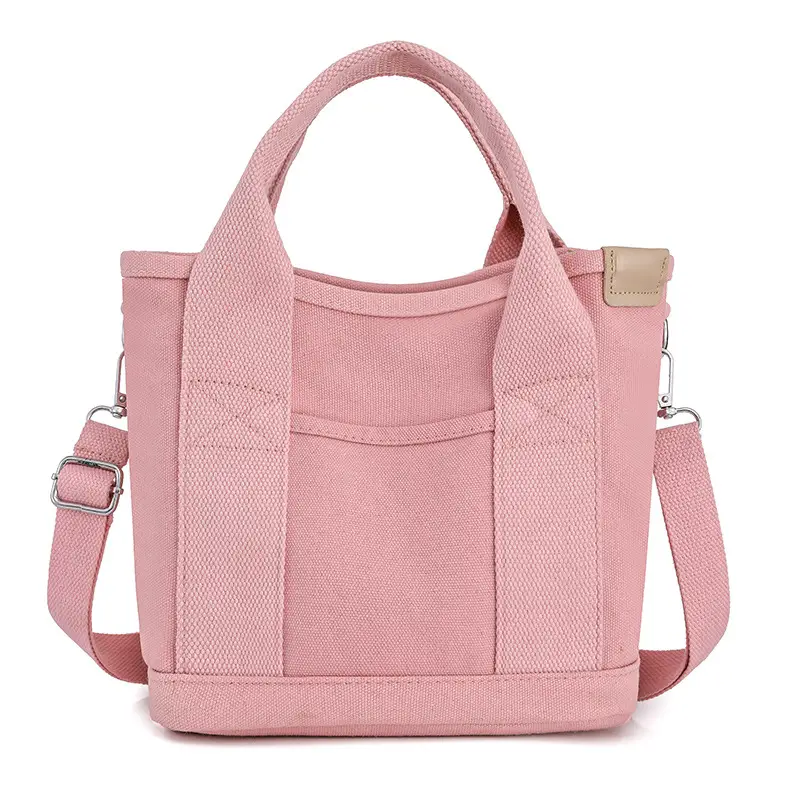 Women Black Canvas Shoulder Bag Multi Compartment Work Tote - Image 2