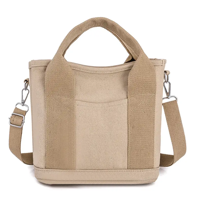Women Black Canvas Shoulder Bag Multi Compartment Work Tote - Image 3