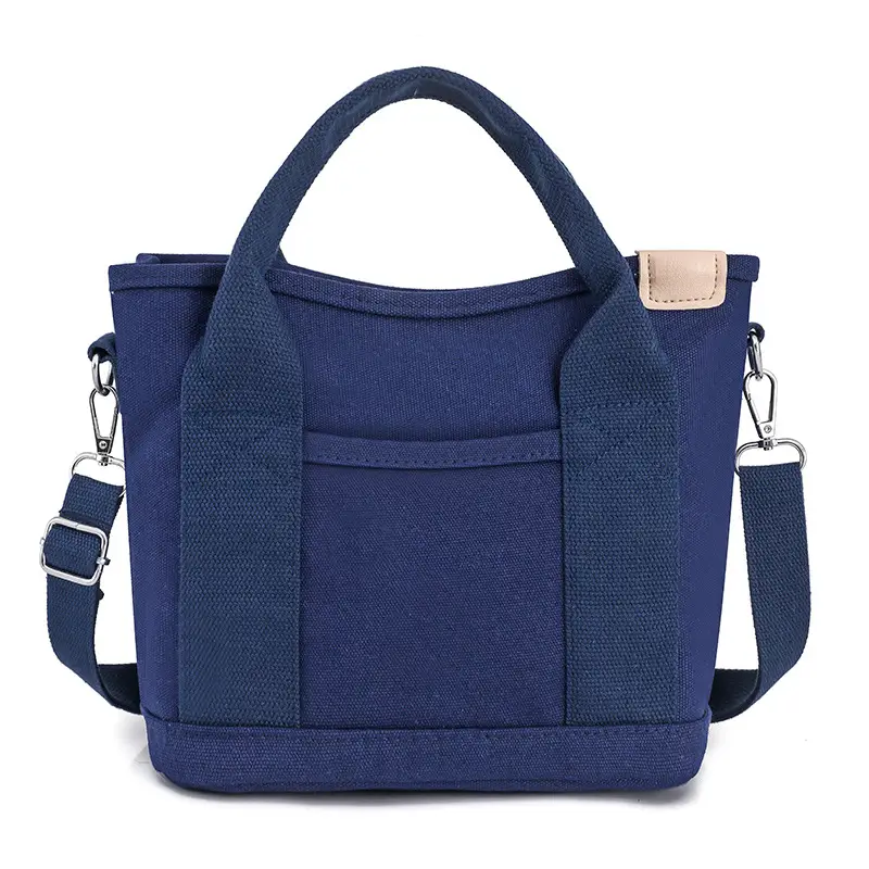 Women Black Canvas Shoulder Bag Multi Compartment Work Tote - Image 5