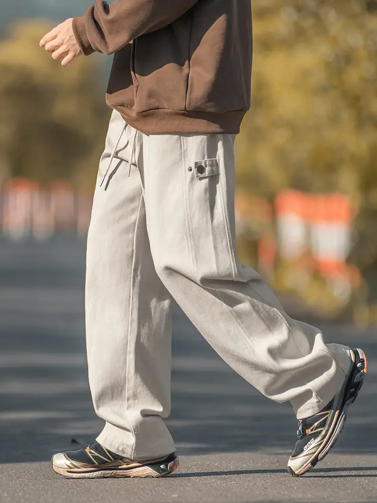 Hanlu Men's Pure Cotton Twill Pants Spring Adjustable Vintage
