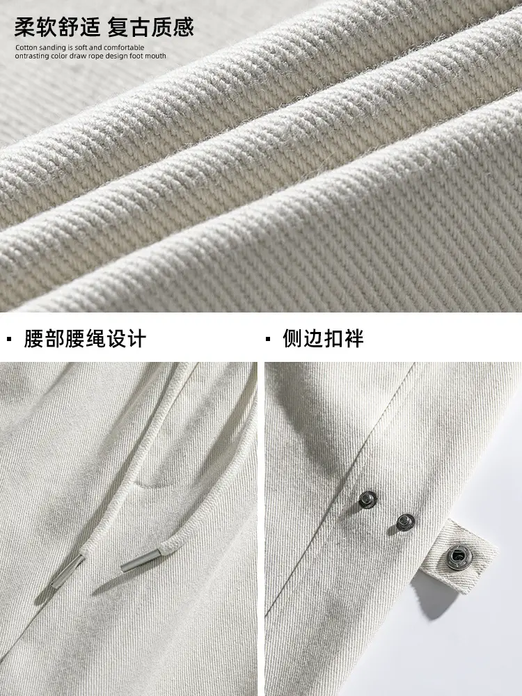 Hanlu Men's Pure Cotton Twill Pants Spring Adjustable Vintage