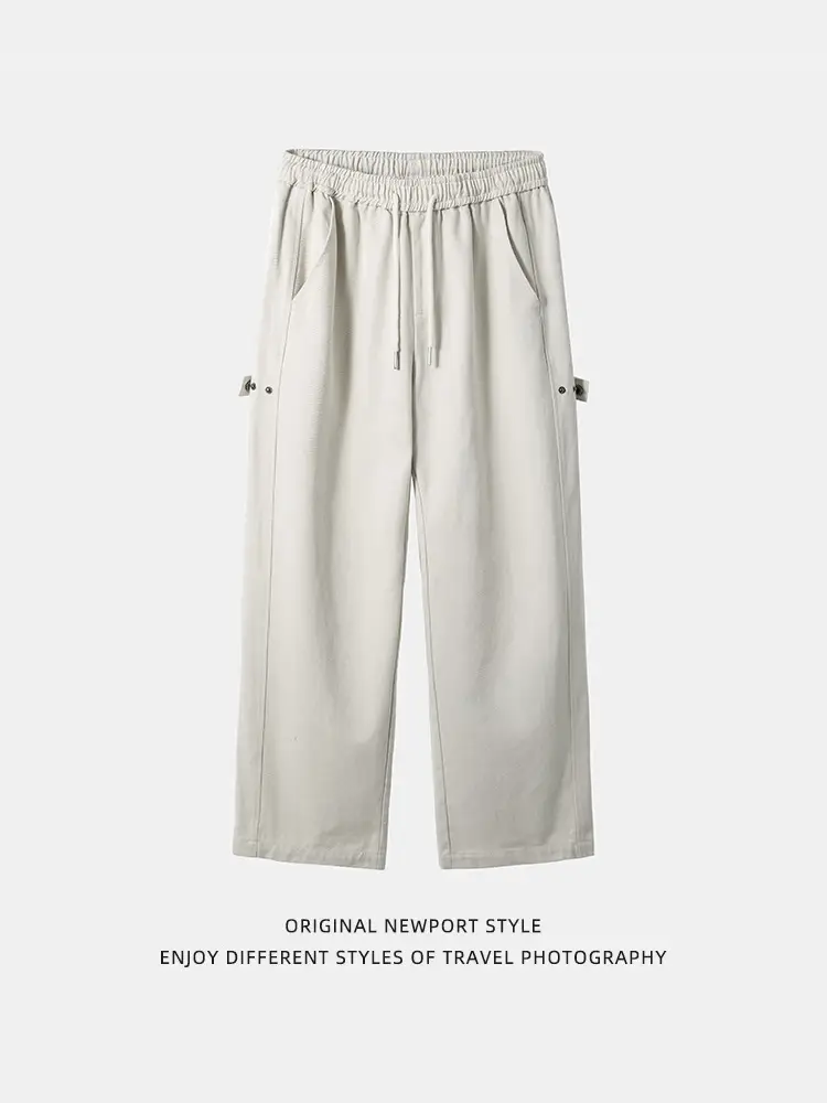 Hanlu Men's Pure Cotton Twill Pants Spring Adjustable Vintage