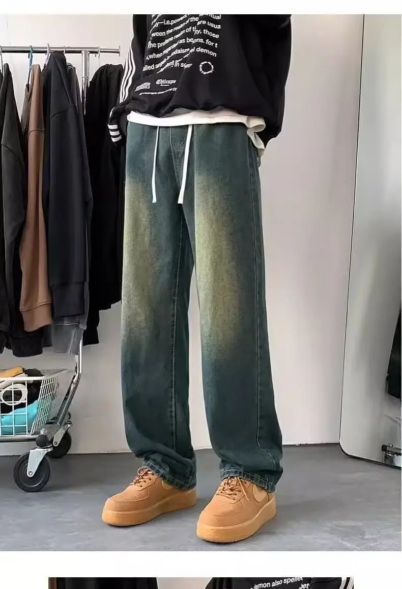 Men Washed Denim Jeans Wide Leg Straight Leg Pants — feature 3