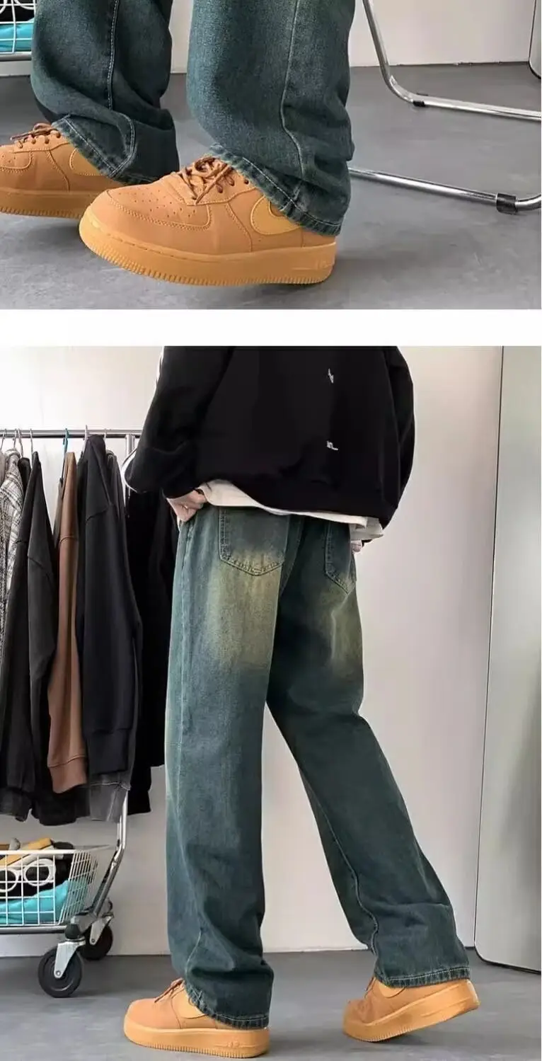 Men Washed Denim Jeans Wide Leg Straight Leg Pants — feature 5