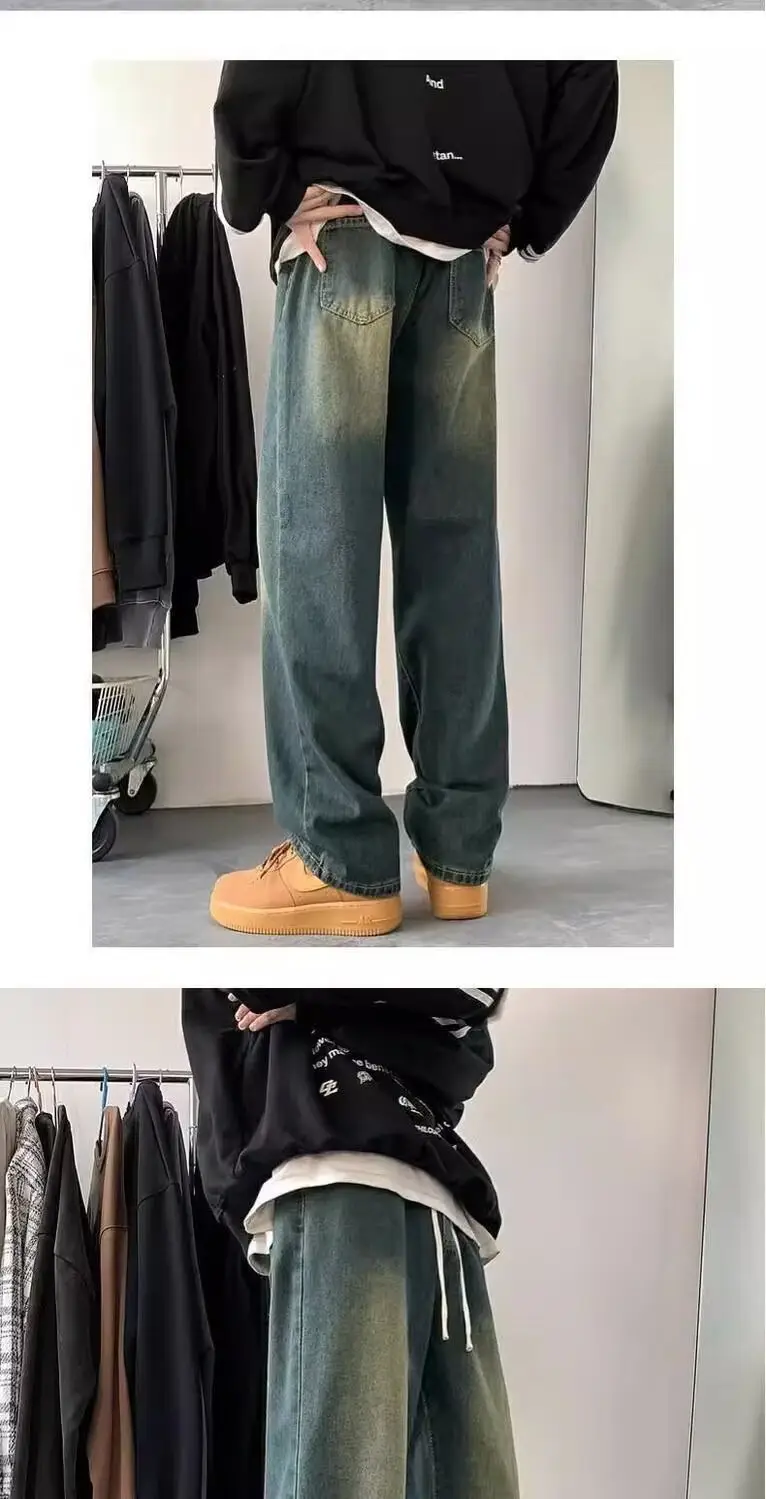 Men Washed Denim Jeans Wide Leg Straight Leg Pants — feature 6