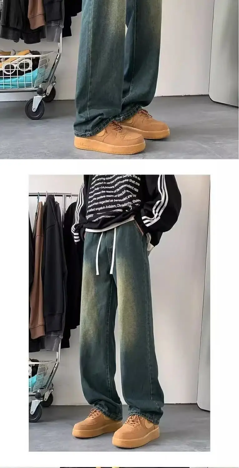 Men Washed Denim Jeans Wide Leg Straight Leg Pants — feature 7