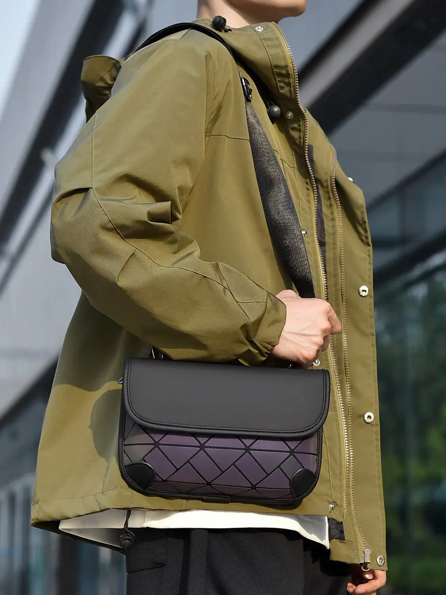 Men's Rhombic Crossbody Bag Olive Green Ultra Thin