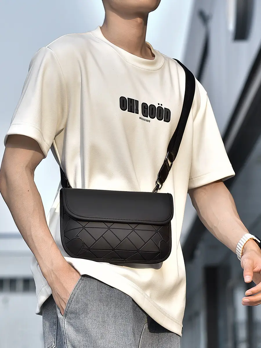 Men's Rhombic Crossbody Bag Olive Green Ultra Thin