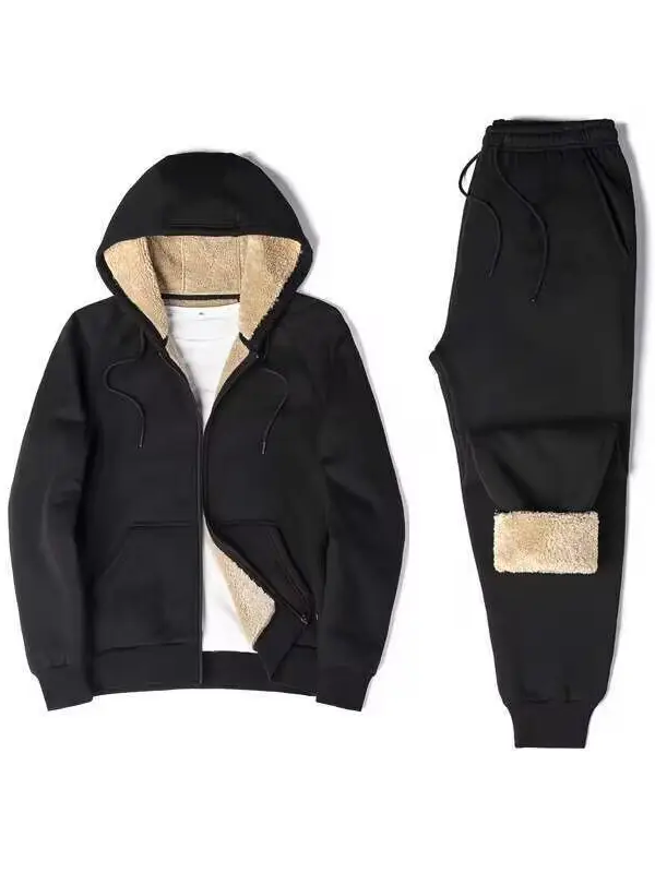 Men's Black Fleece Hooded Sweatshirt Track Suit - Image 39