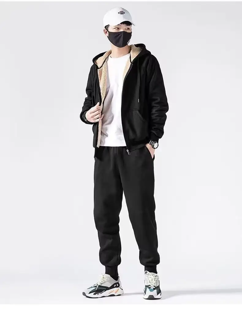 Men's Black Fleece Hooded Sweatshirt Track Suit — feature 26