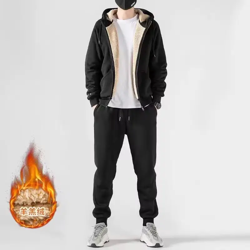 Men's Black Fleece Hooded Sweatshirt Track Suit — feature 33