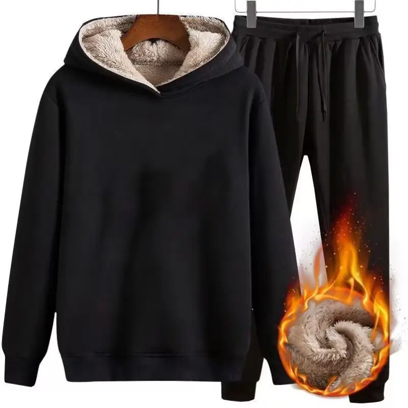 Men's Black Fleece Hooded Sweatshirt Track Suit - Image 11