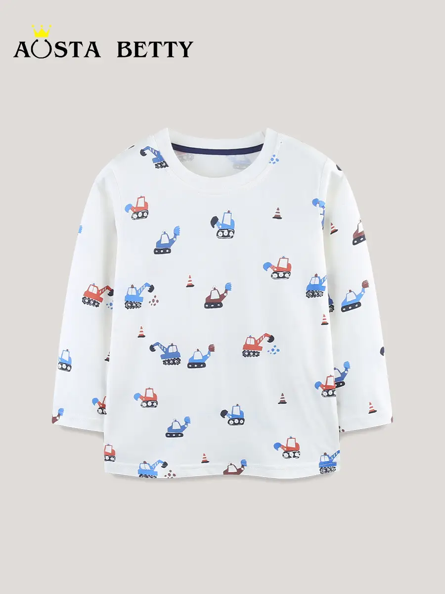 Children's Excavator Printed Cotton T-Shirt White