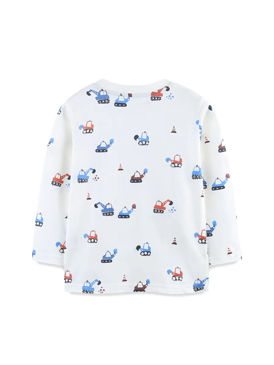 Children's Excavator Printed Cotton T-Shirt White - Image 3