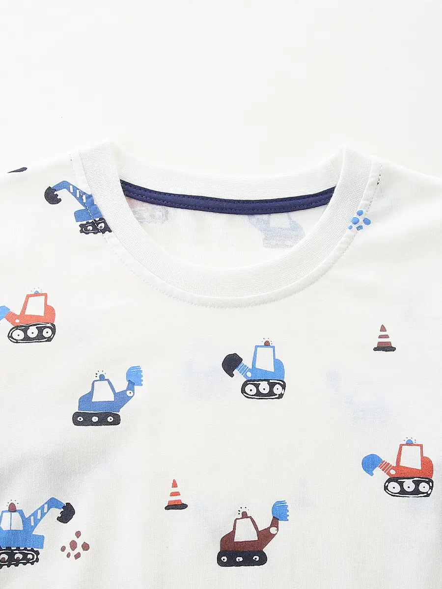 Children's Excavator Printed Cotton T-Shirt White - Image 4