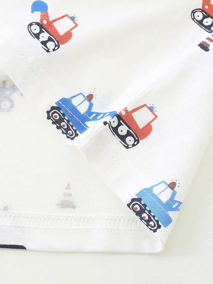 Children's Excavator Printed Cotton T-Shirt White - Image 5