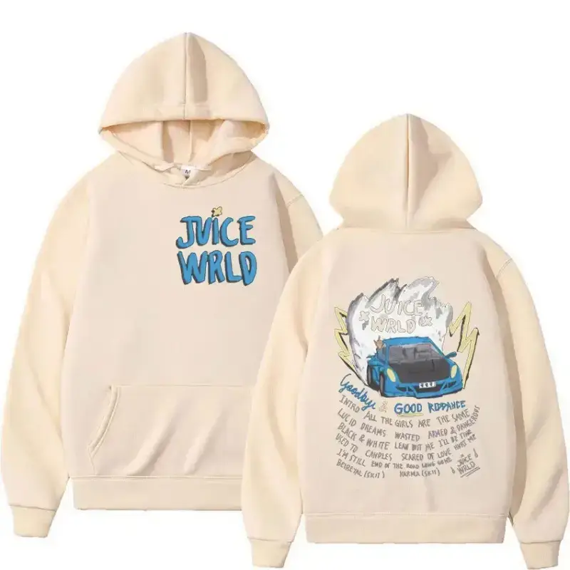Juice Wild Anime Printed Hoodie Set for Men Women Cream - Image 7