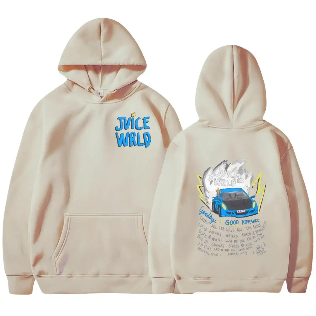 Juice Wild Anime Printed Hoodie Set for Men Women Cream - Image 11