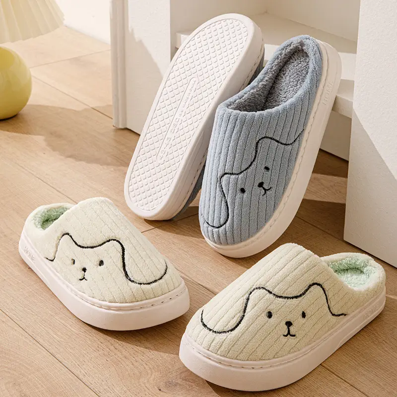 Cotton Slippers Men's Autumn and Winter Home Indoor Hospitality Thick Bottom Warm Wear-resistant Plush Shoes for Couple Women's Moon Shoes