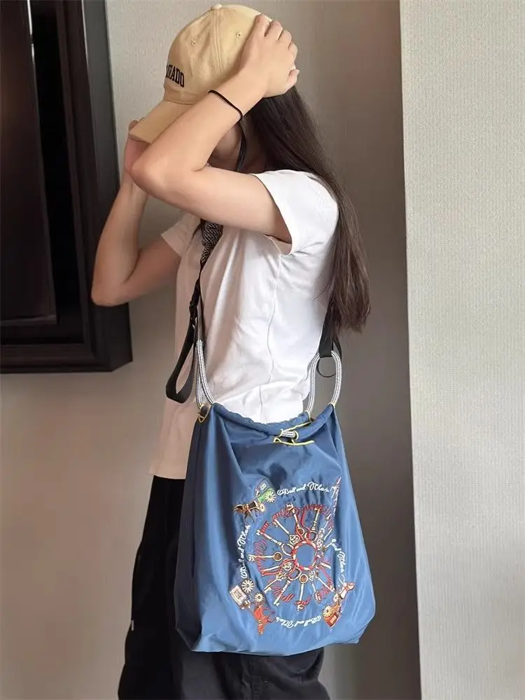Japanese Embroidery Black Nylon Handbag Orange — feature 14