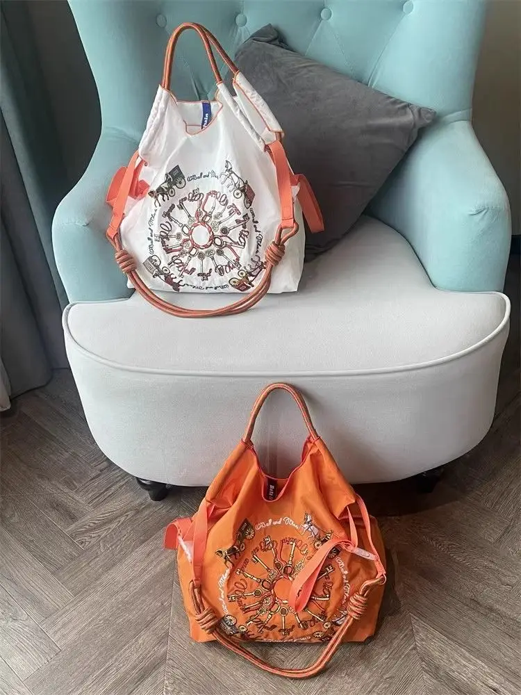 Japanese Embroidery Black Nylon Handbag Orange — feature 3