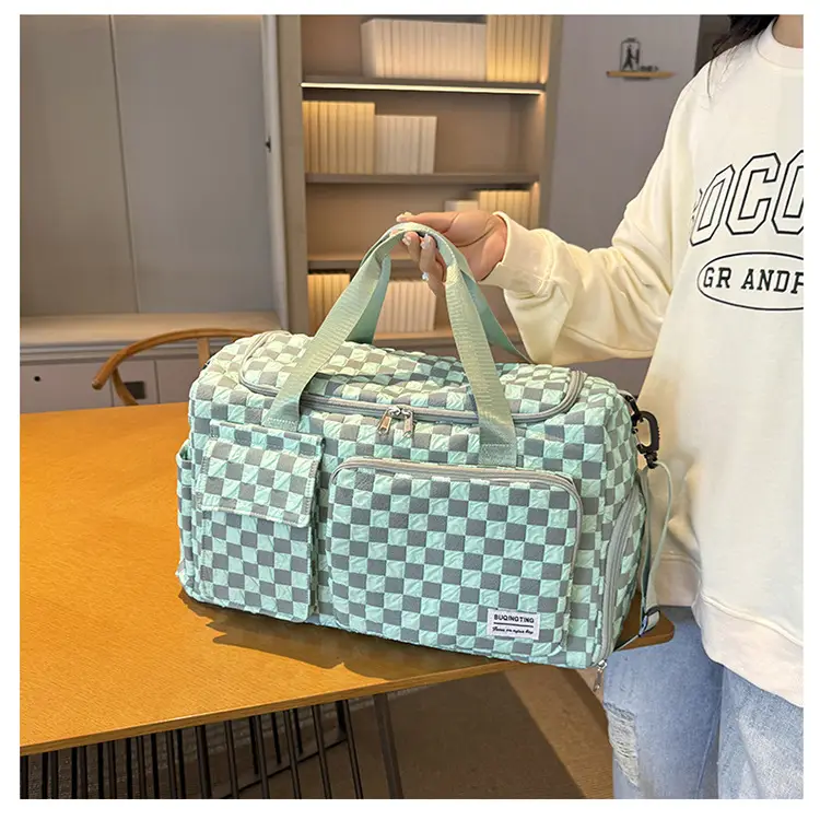 Women's Checkered Sports Bag Large Capacity Dry Wet Separation — feature 21