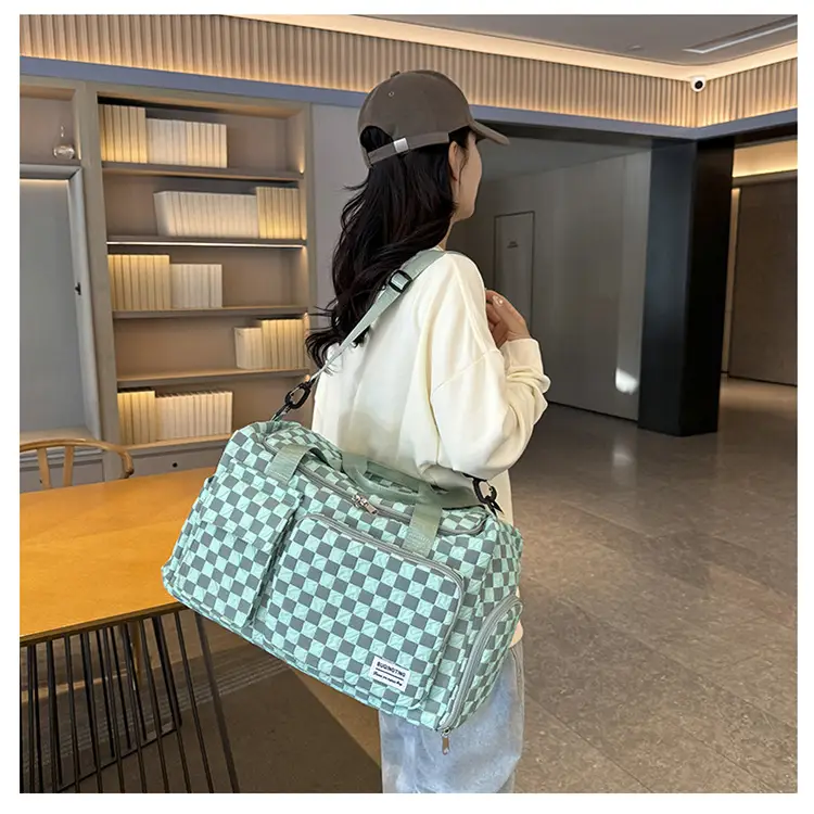 Women's Checkered Sports Bag Large Capacity Dry Wet Separation — feature 22
