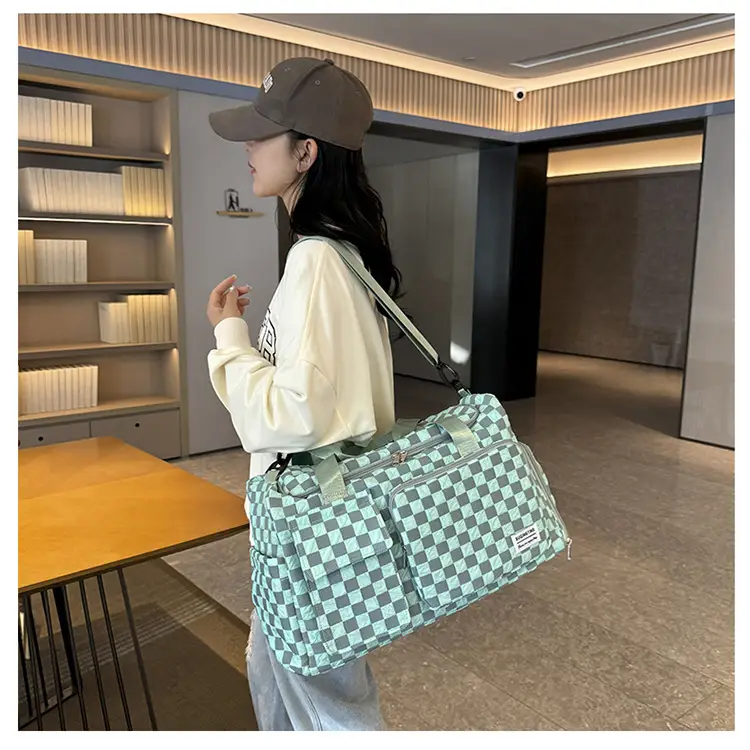 Women's Checkered Sports Bag Large Capacity Dry Wet Separation — feature 23