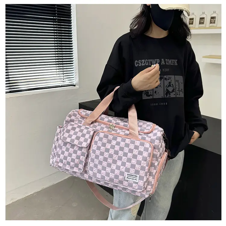 Women's Checkered Sports Bag Large Capacity Dry Wet Separation — feature 24