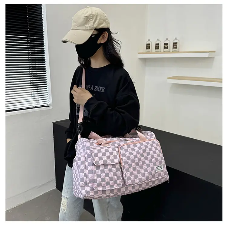 Women's Checkered Sports Bag Large Capacity Dry Wet Separation — feature 25